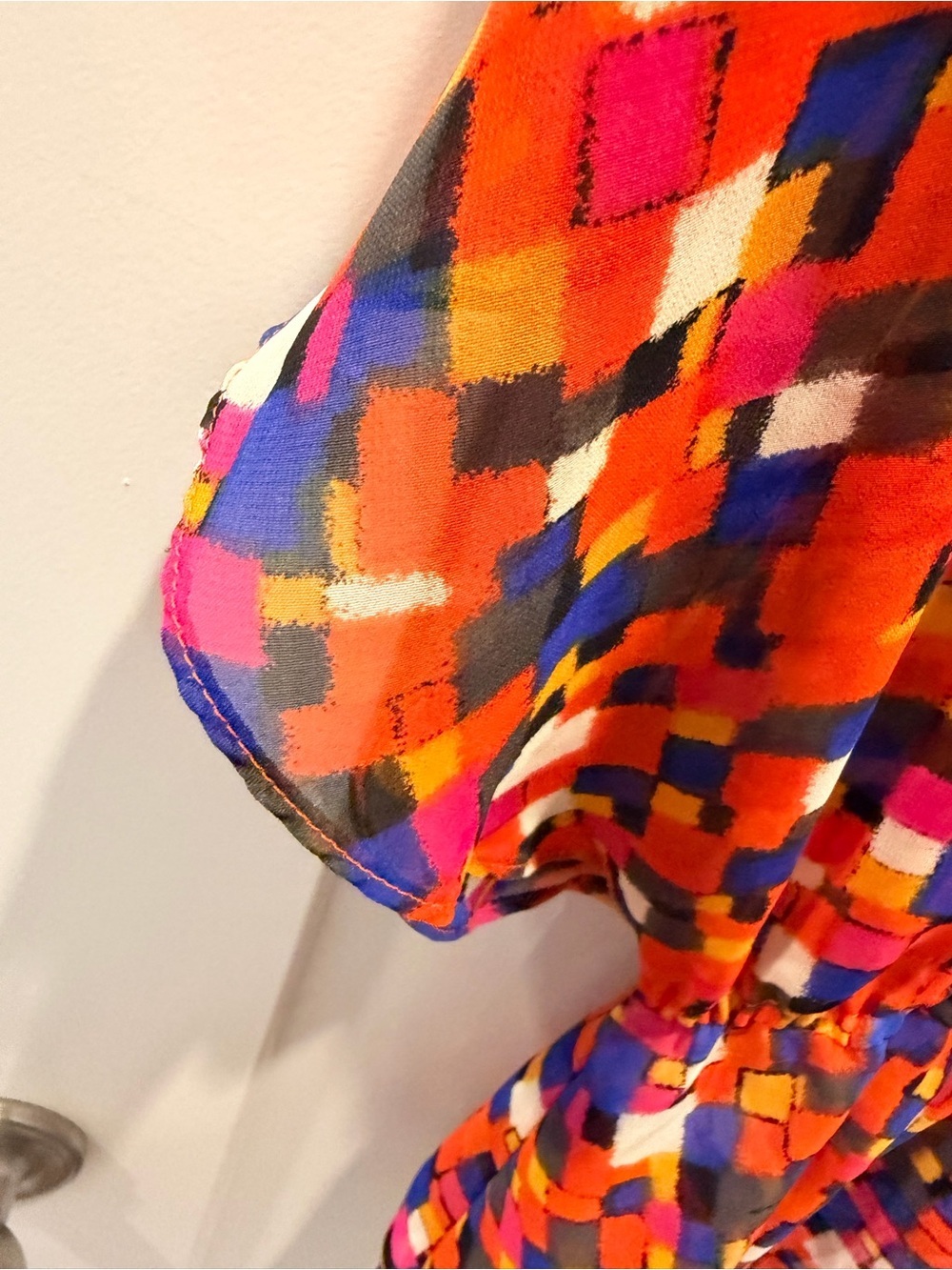 Allen B Large Abstract Print Peplum Blouse Colorful Sheer Flowy Top - Picture 3 of 9